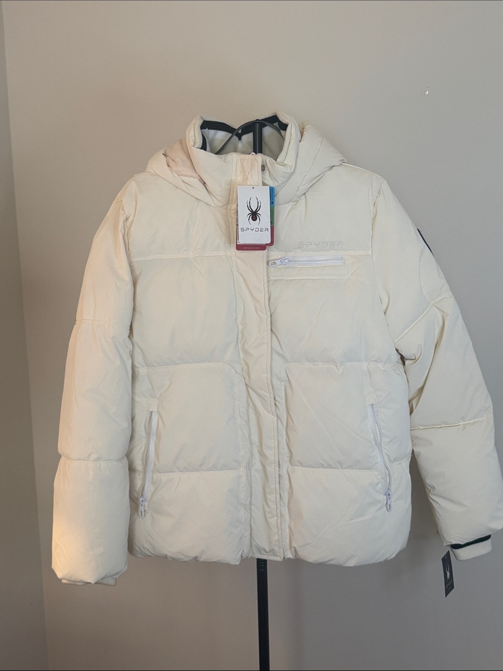 Spyder Women’s Ivory Cream Puffer Jacket with Hood